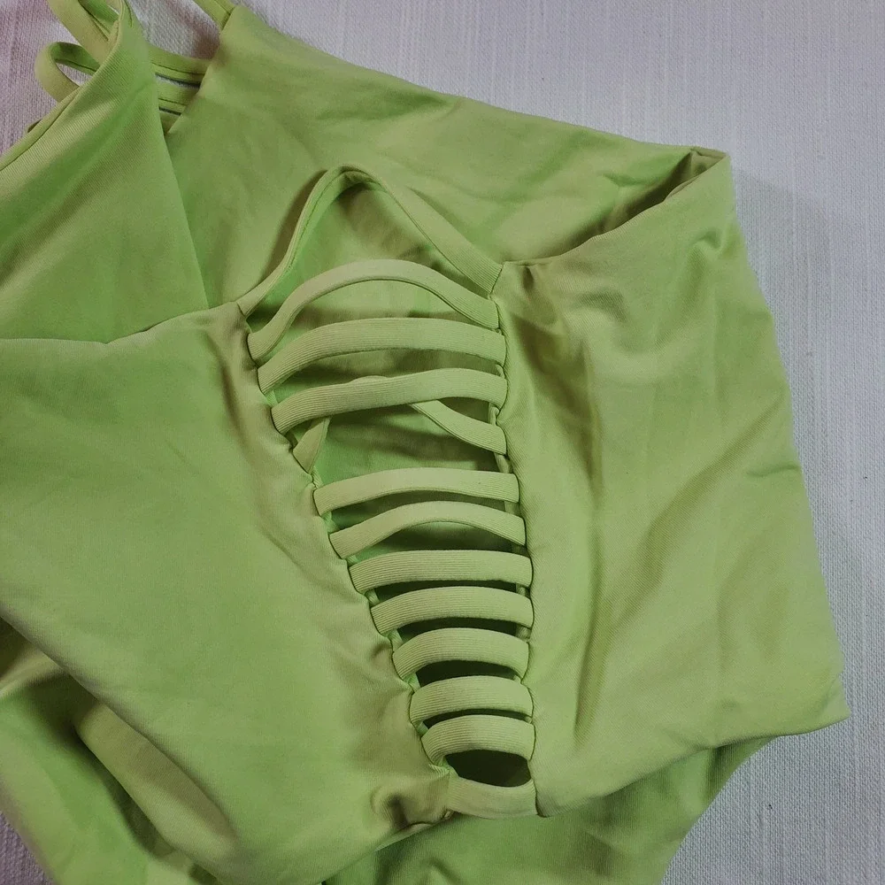 L*Space Harrington High Waist Strappy Bikini Bottom Mojito Green Medium M